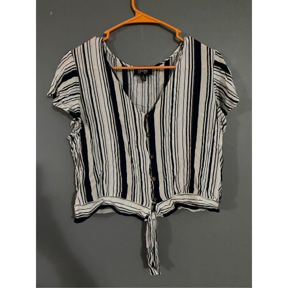 BY&BY Striped Button Down Tie Front top Size XL